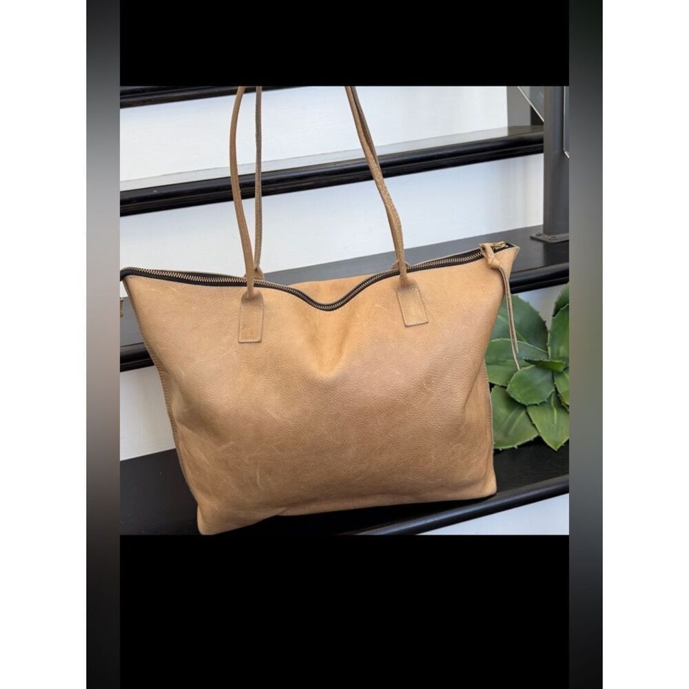 Genuine leather tan neutral shoulder tote purse soft luxurious large carryall